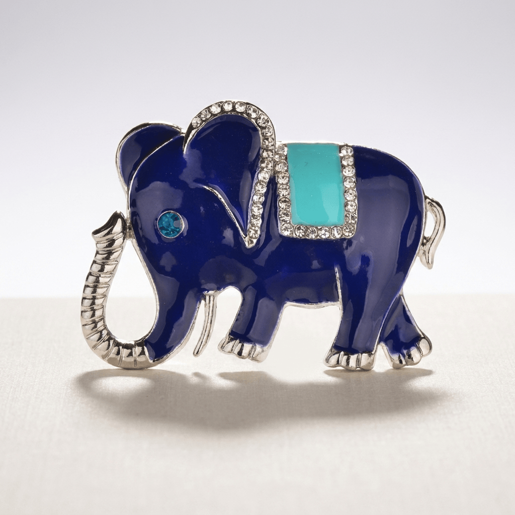 Elegant White and Blue Elephant Brooch