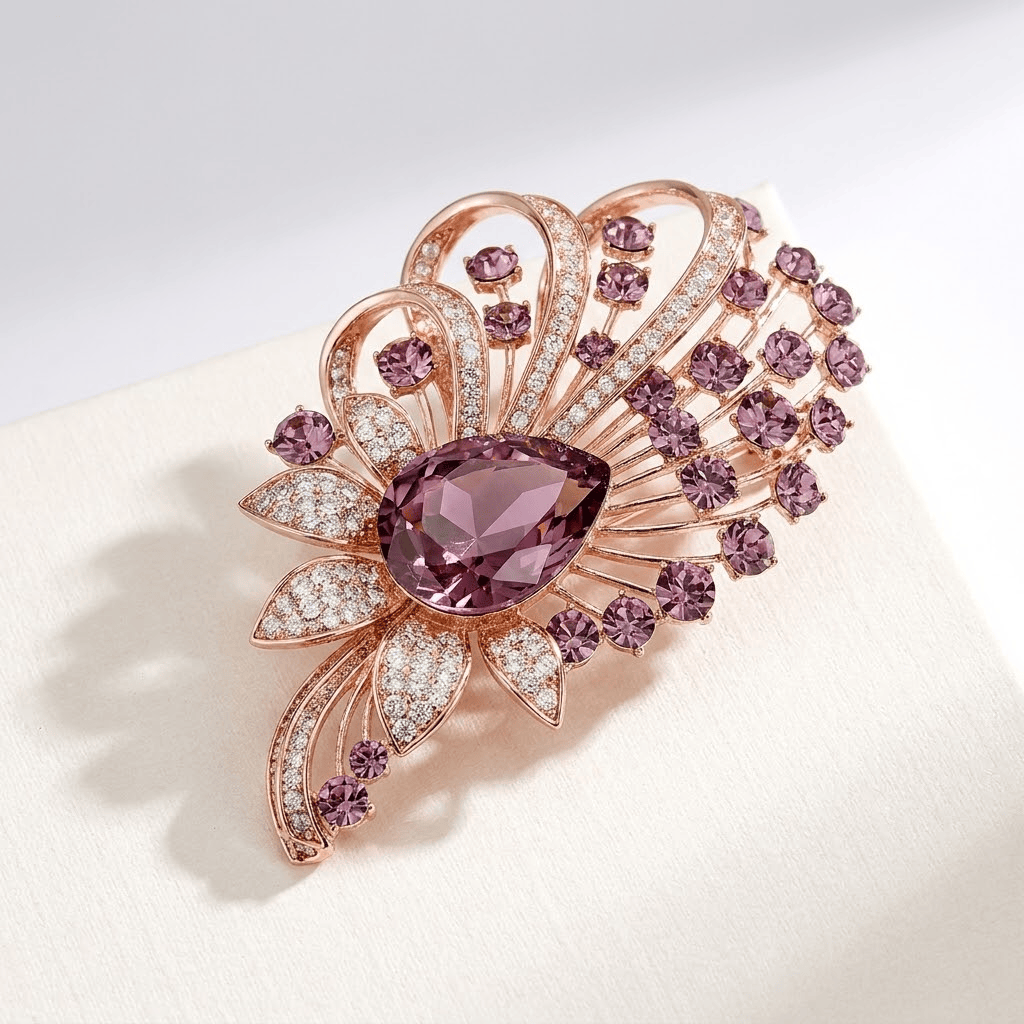 Elegant Floral Crystal Brooch
