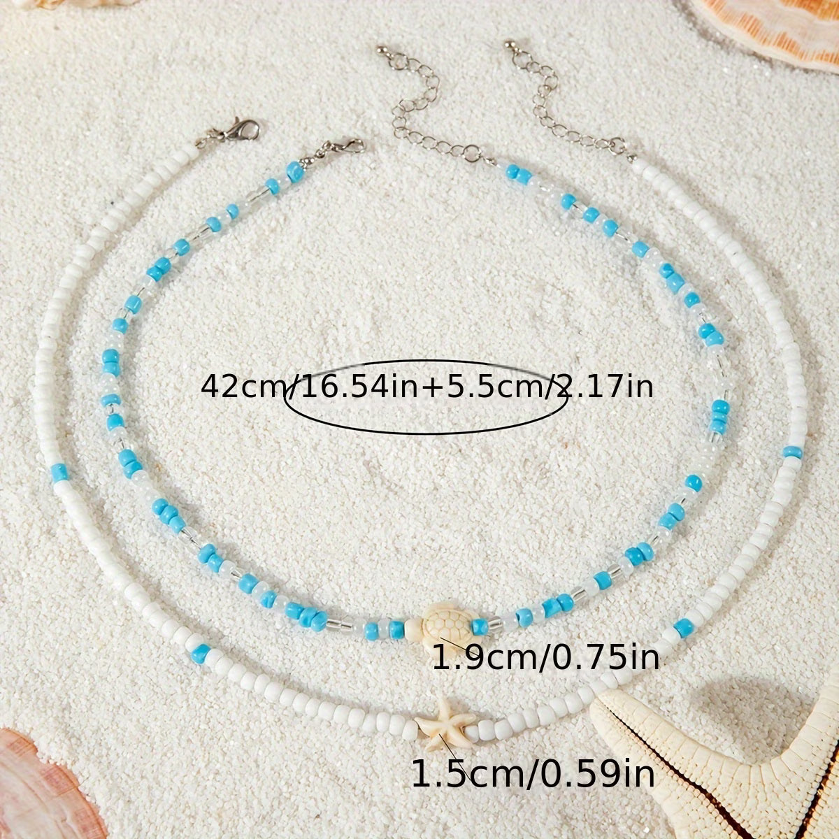 Coastal Turquoise Beaded Necklace Set of 2