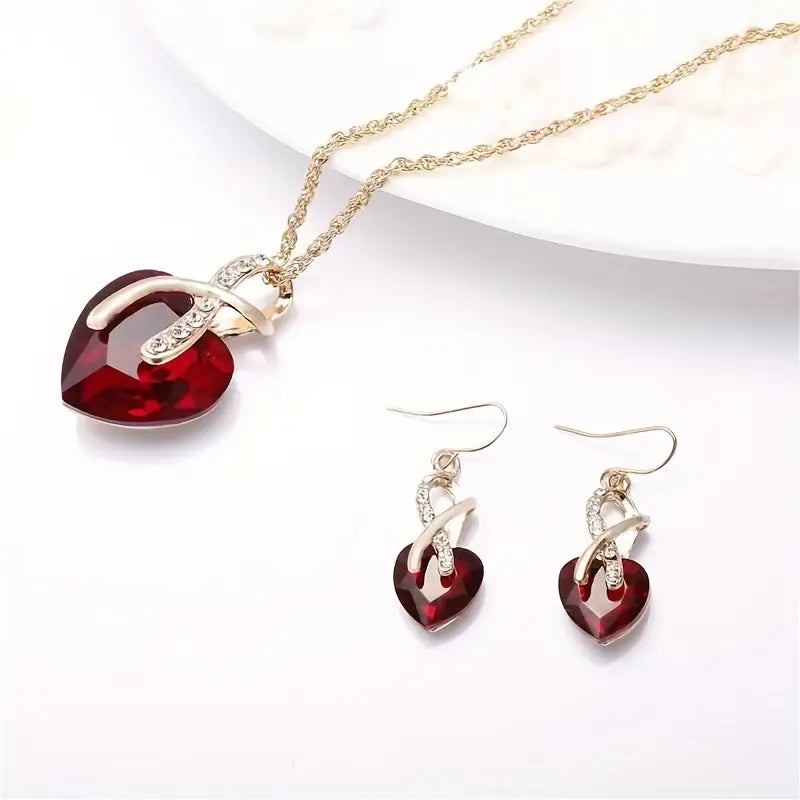 Elegant Crimson Gold Jewelry Set