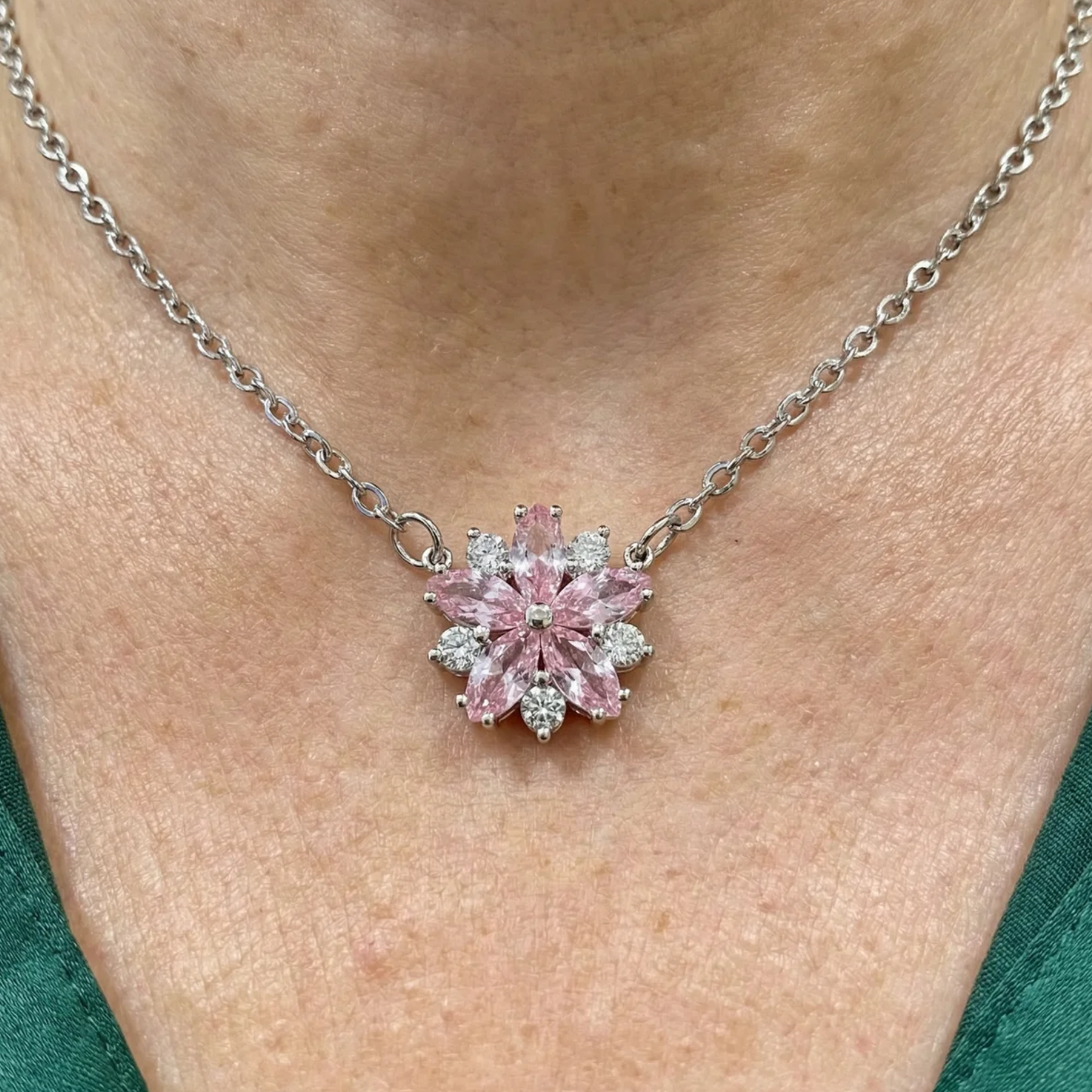 Elegant Rosé Sapphire Cherry Blossom Necklace
