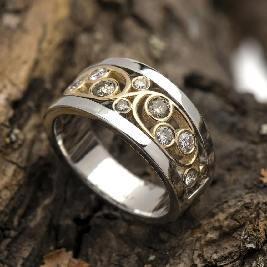 Elegant Vintage-Inspired Gold Silver Ring