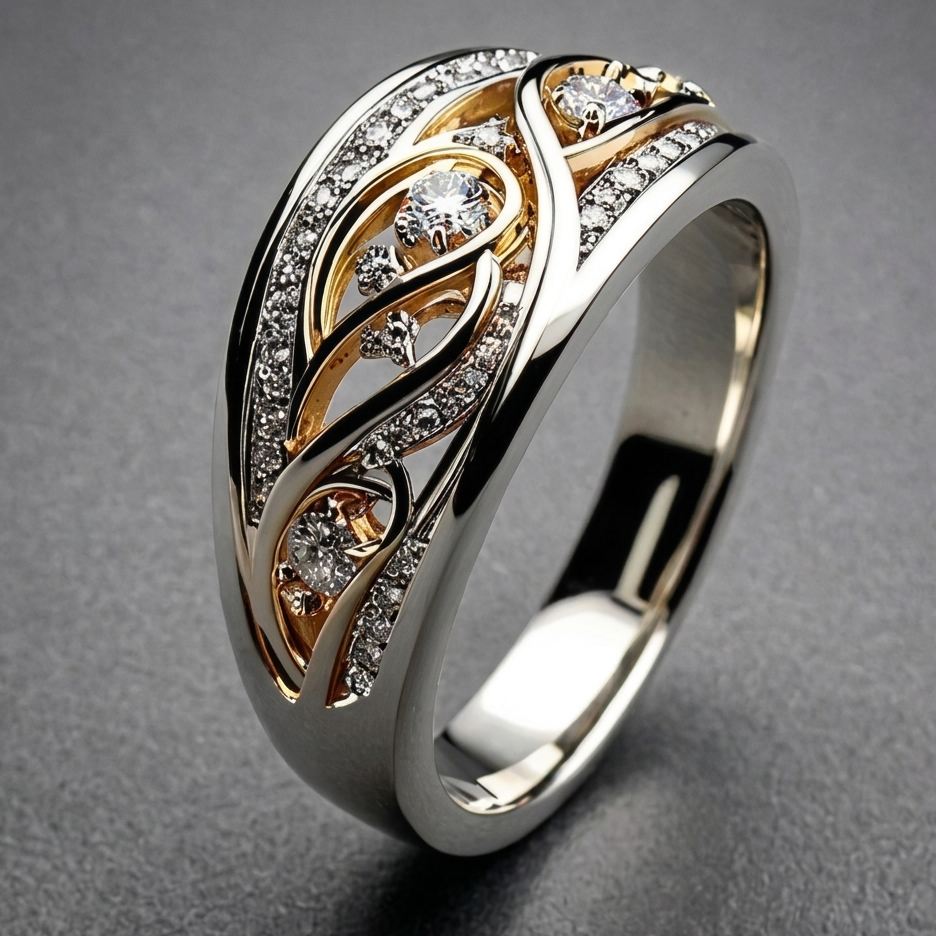 Sophisticated Two-Tone Gold Silver Hoop Ring