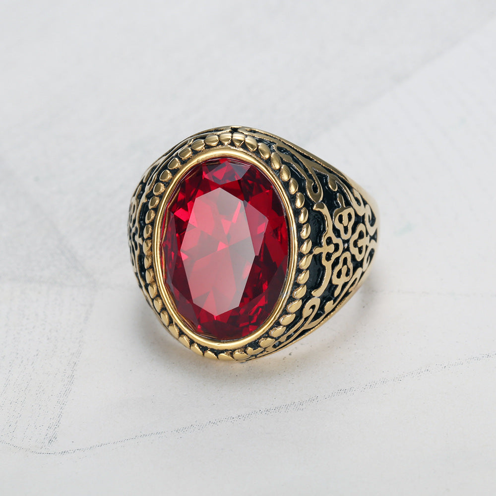 Elegant Crimson Gemstone Gold Ring