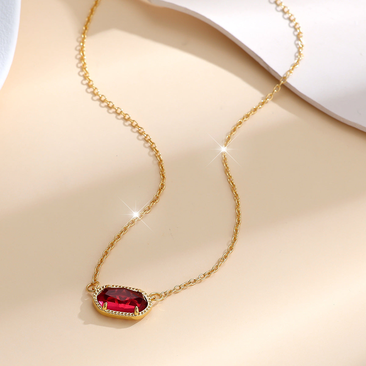 Classic Oval Ruby Gold Necklace