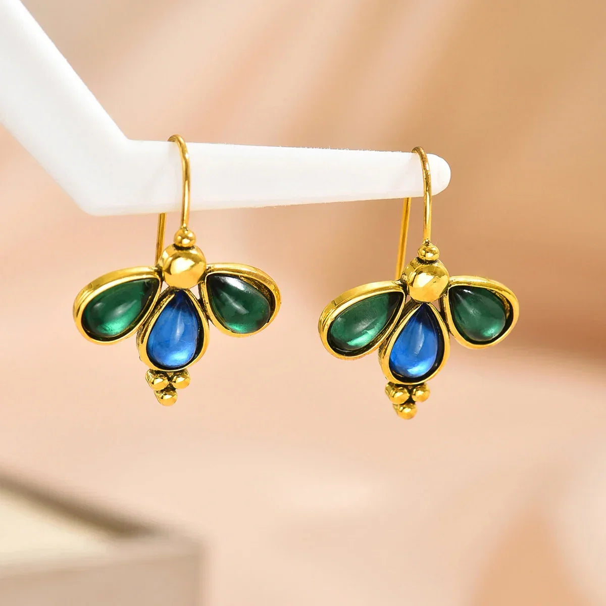Teal Stone Wing Earrings