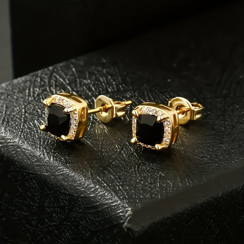 Sophisticated Gold Square Zirconia Earrings