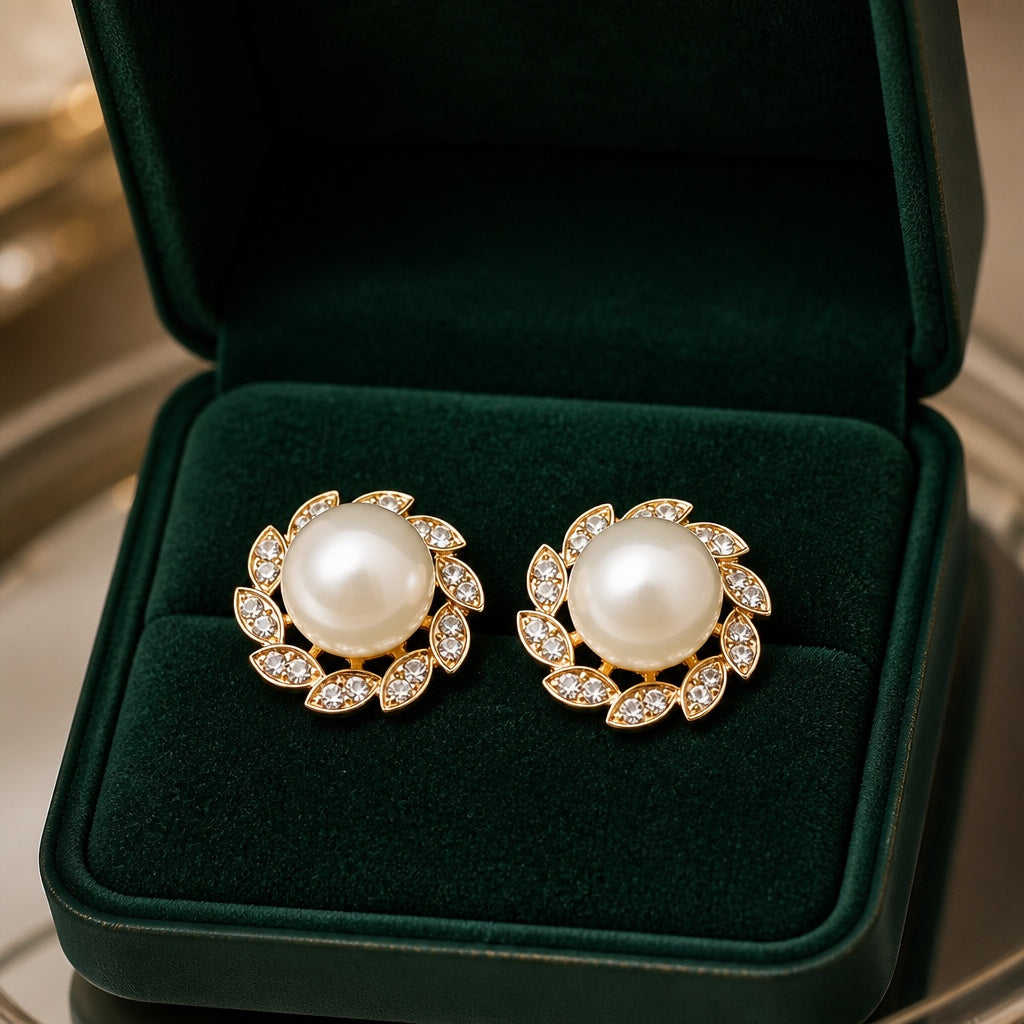 Elegant Pearl Leaf Earrings