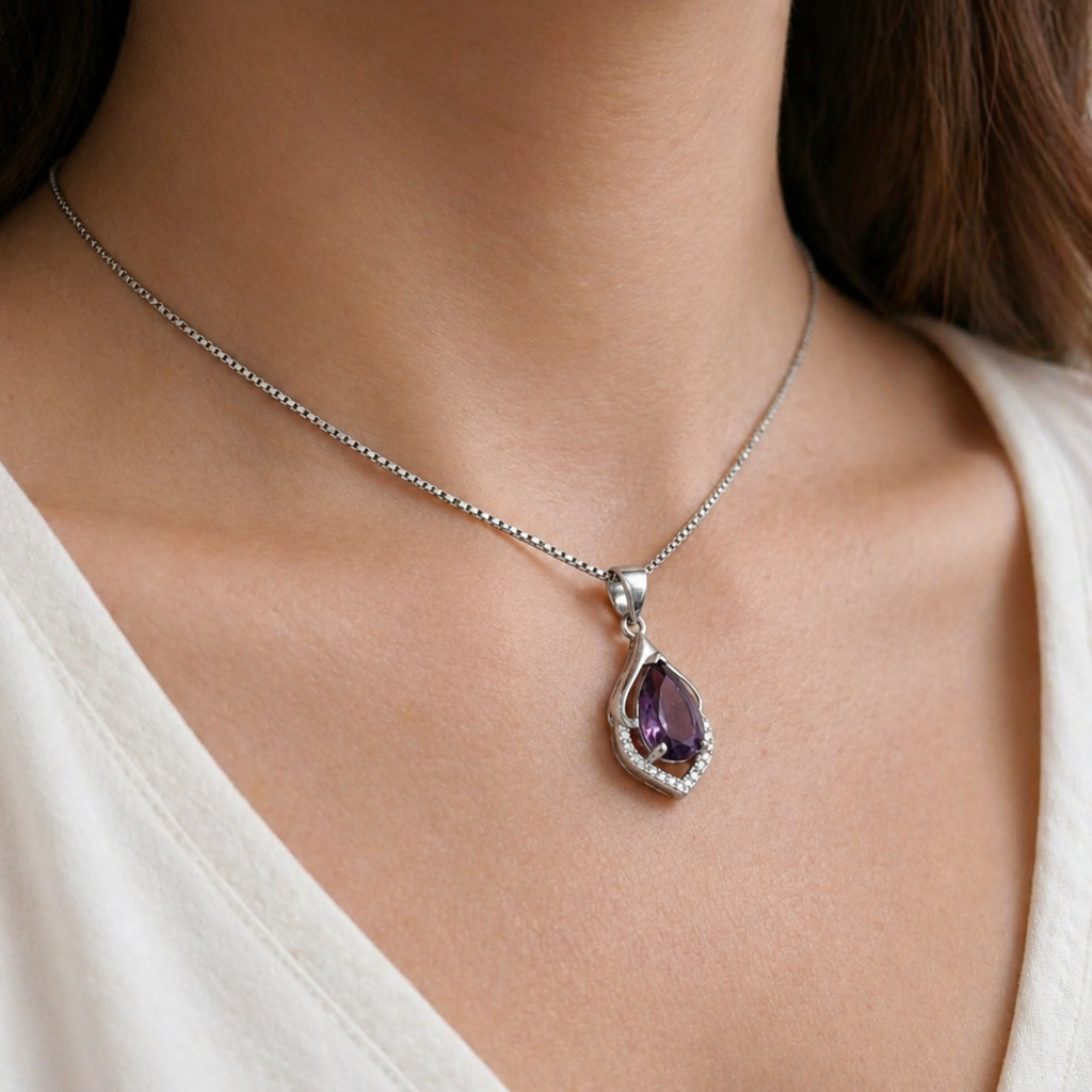 Sophisticated Crescent Drop White Gold Necklace