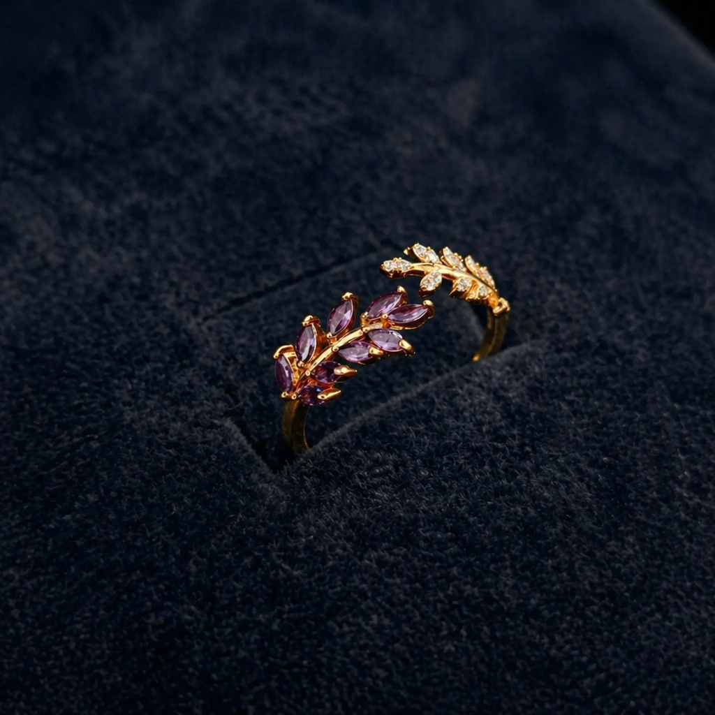 Elegant Gold Amethyst Curved Ring