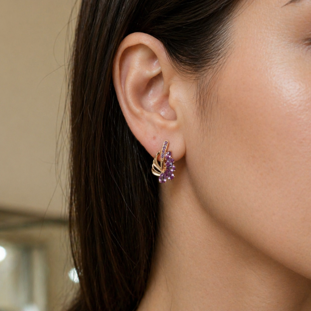 Elegant Amethyst Wing Rose Gold Earrings