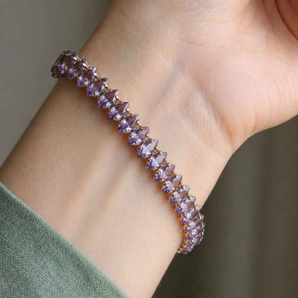 Elegant Marquise Amethyst Gold Bracelet