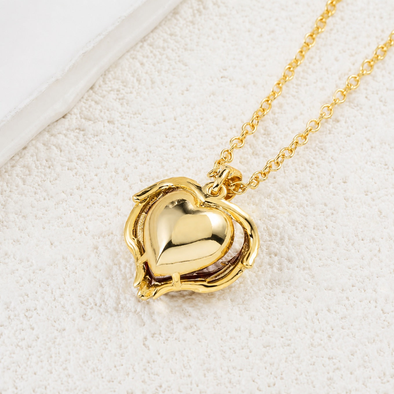 Sophisticated Ruby Heart Gold Necklace