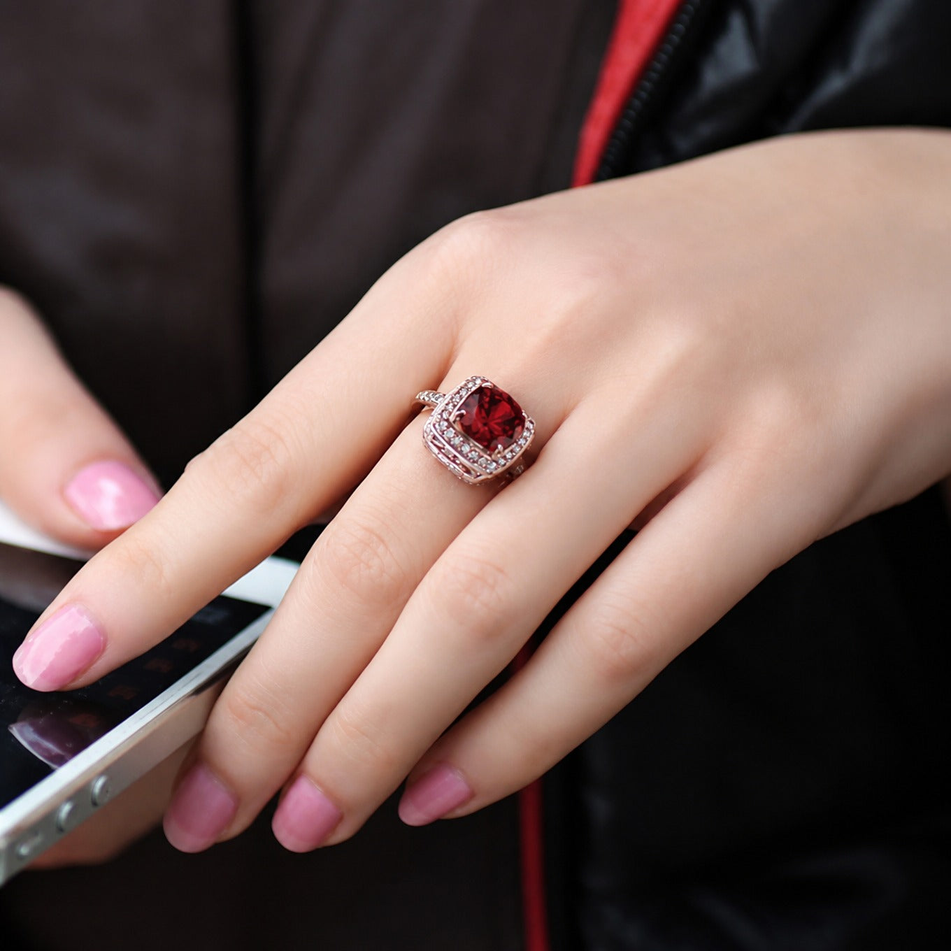 Sophisticated Ruby Halo Gold Ring