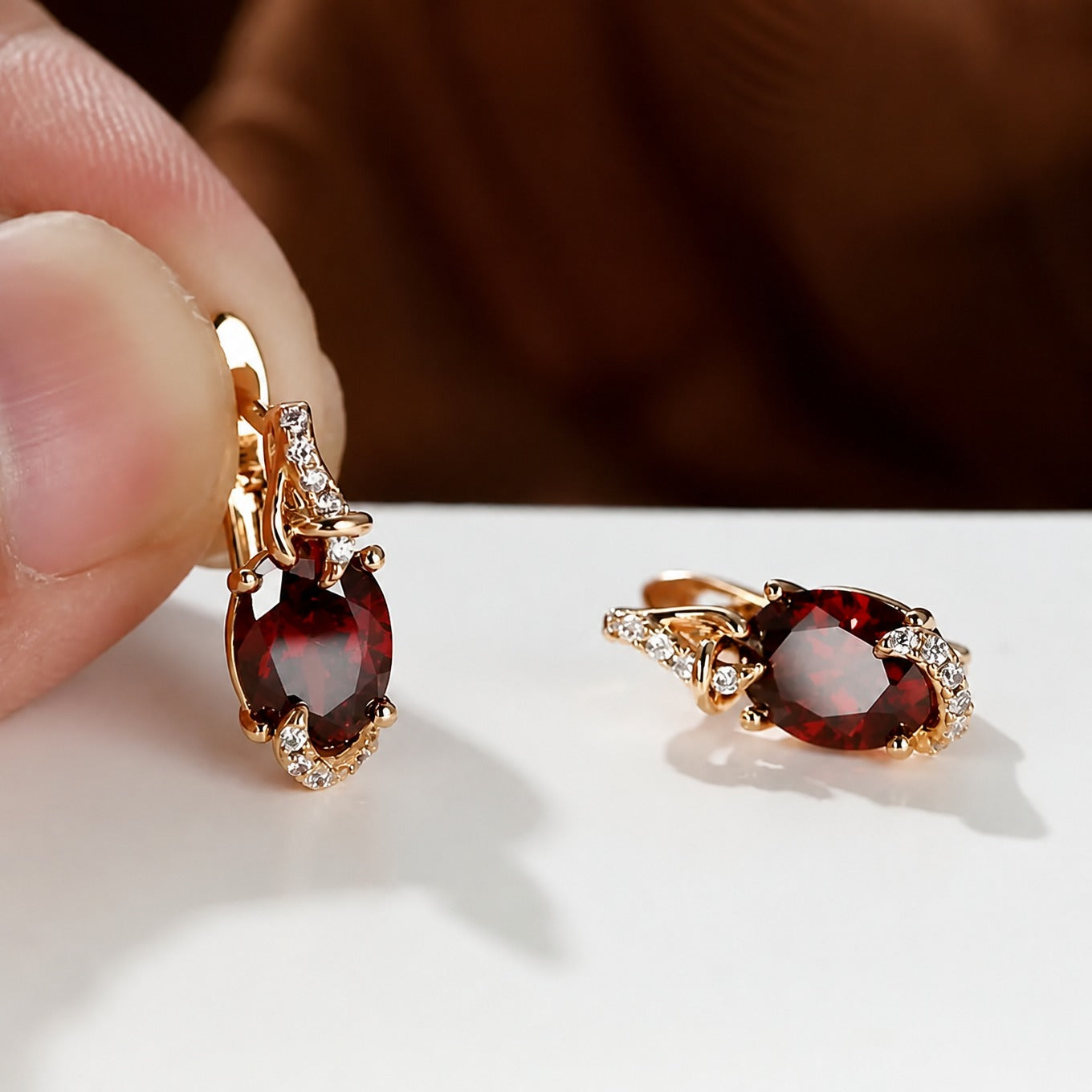 Elegant Crimson Gold Drop Earrings
