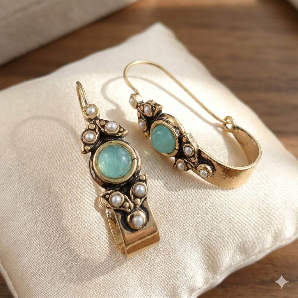 Mint Pearl Hoop Earrings