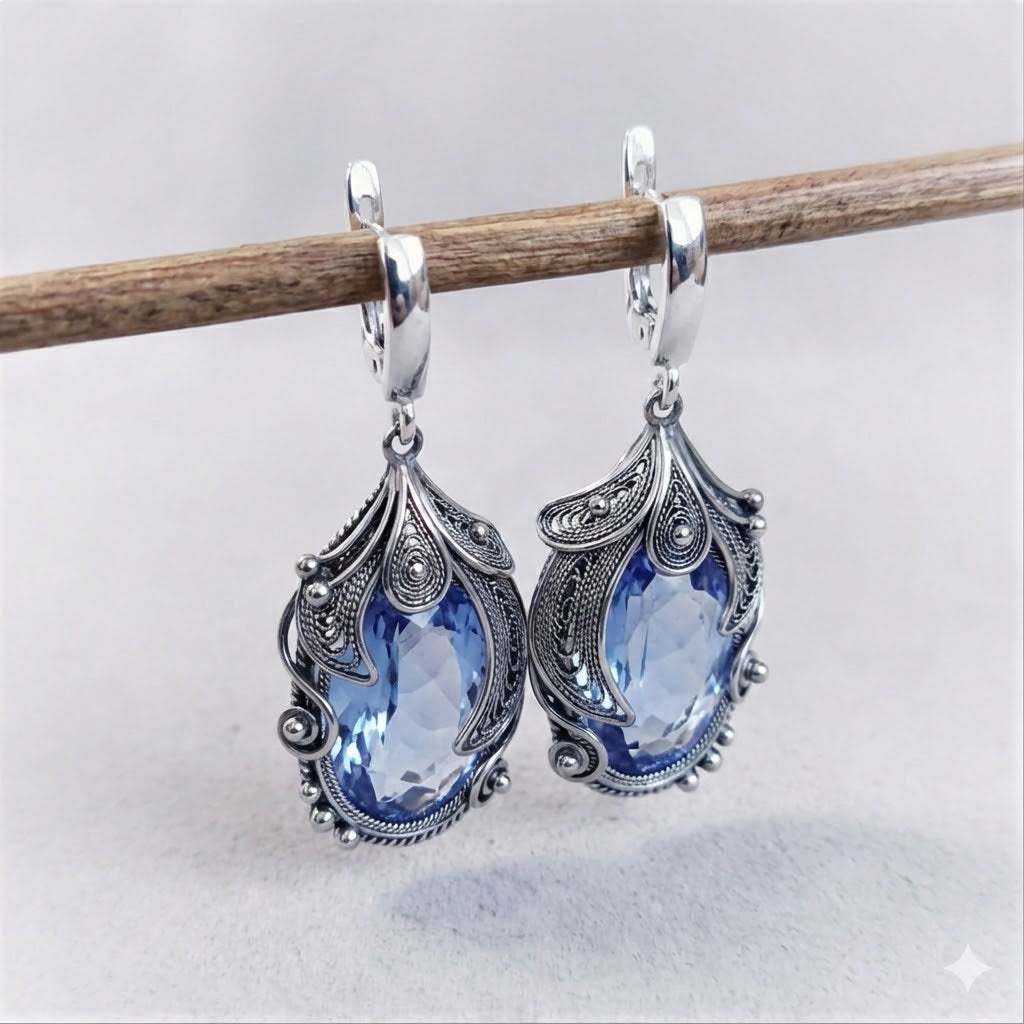 Blue Crystal Drop Earrings