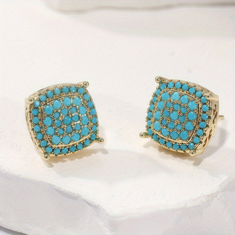 Beautiful Square Turquoise Stud Earrings