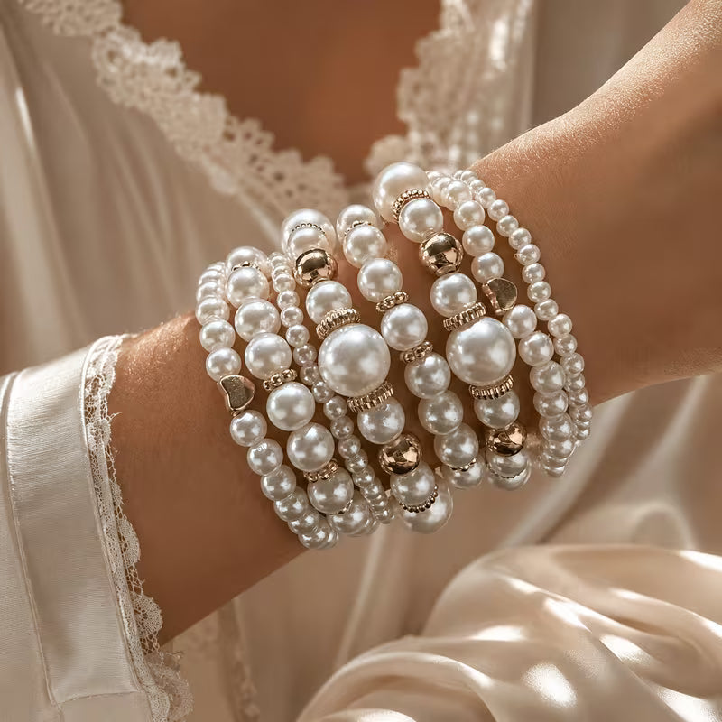 Pearl Stacking Bracelet Set of 8