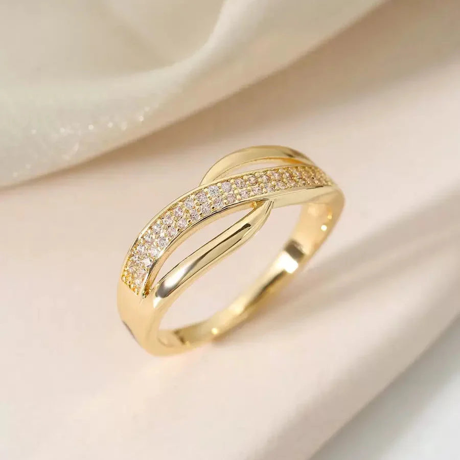 Sophisticated Gold Zirconia Statement Ring