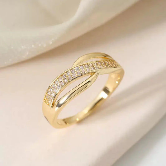 Sophisticated Gold Zirconia Statement Ring
