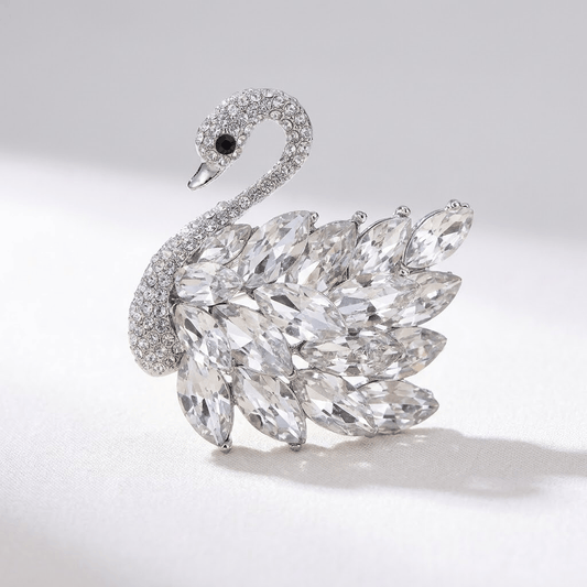 Elegant Silver Zirconia Swan Brooch