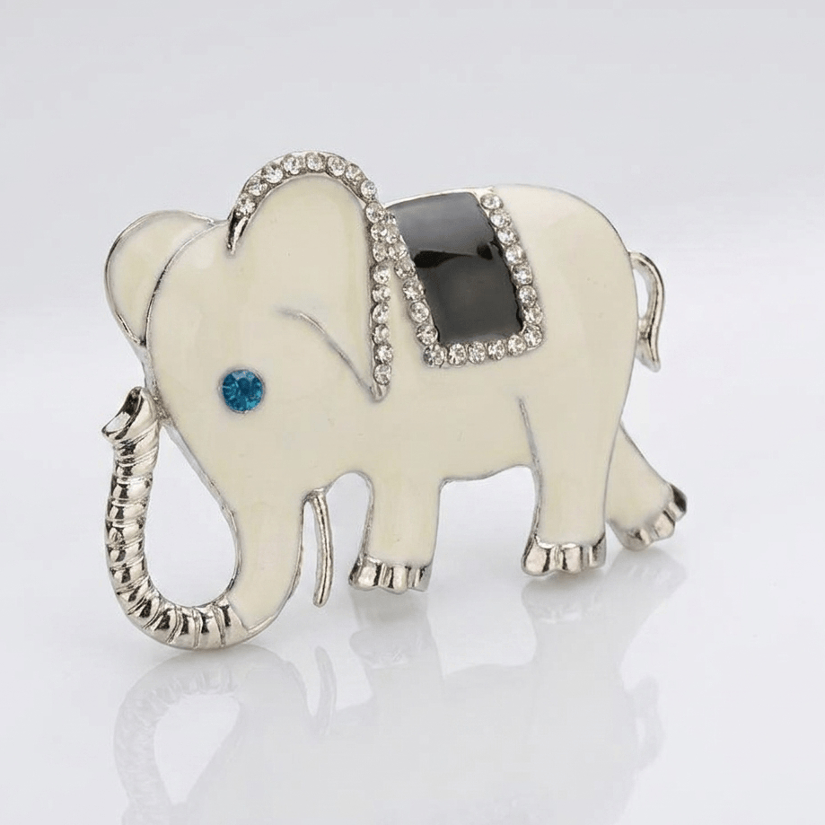 Elegant White and Blue Elephant Brooch