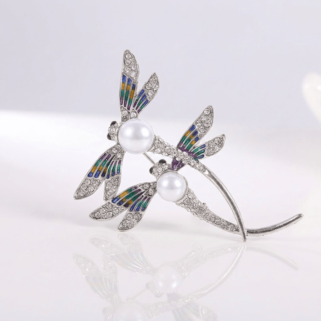 Elegant Vintage Dragonfly Pearl Brooch