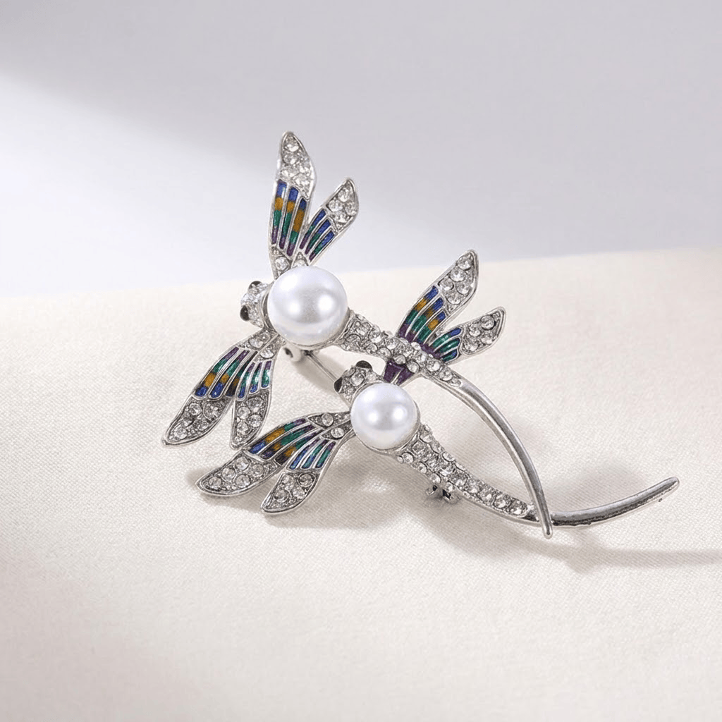 Elegant Vintage Dragonfly Pearl Brooch