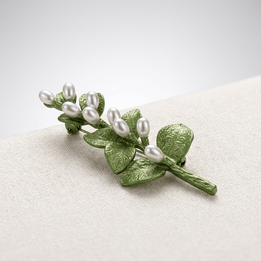 Elegant Pearl Botanical Brooch