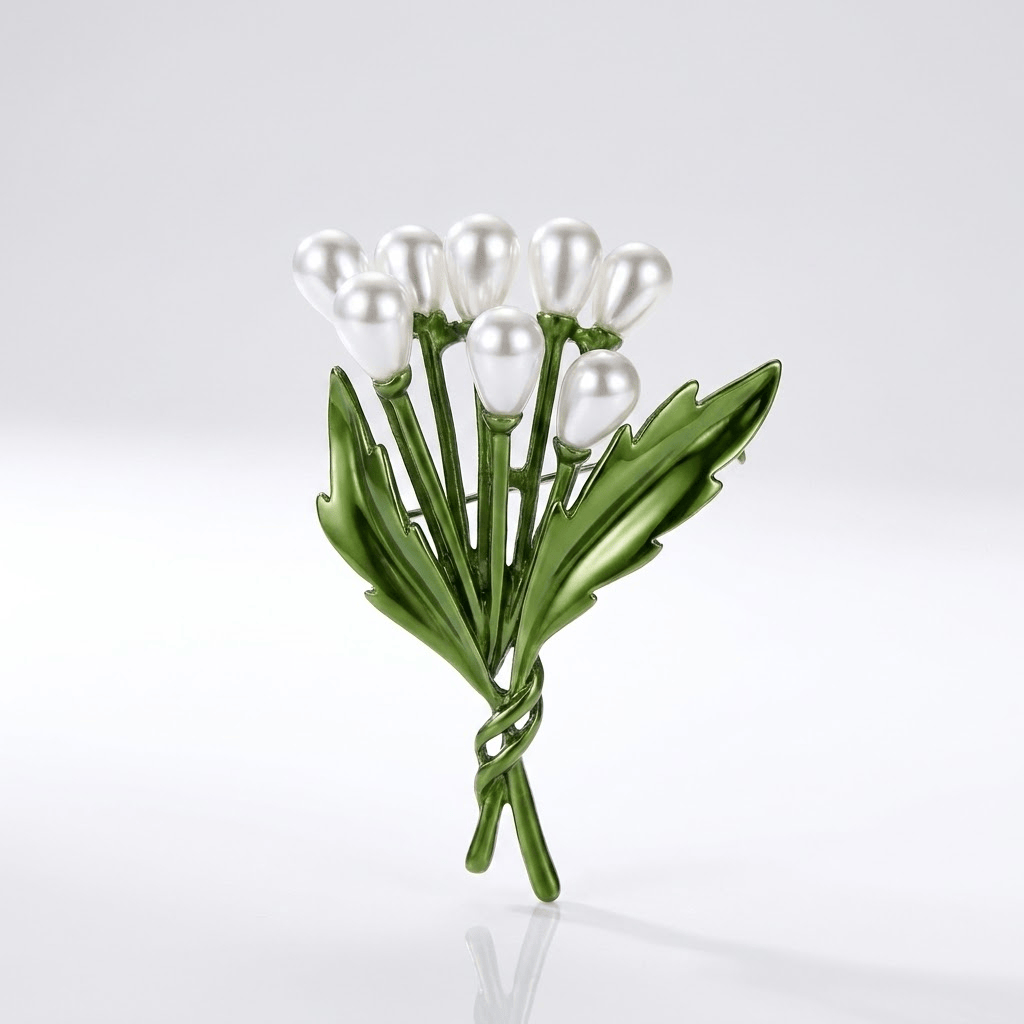 Elegant Pearl Botanical Brooch