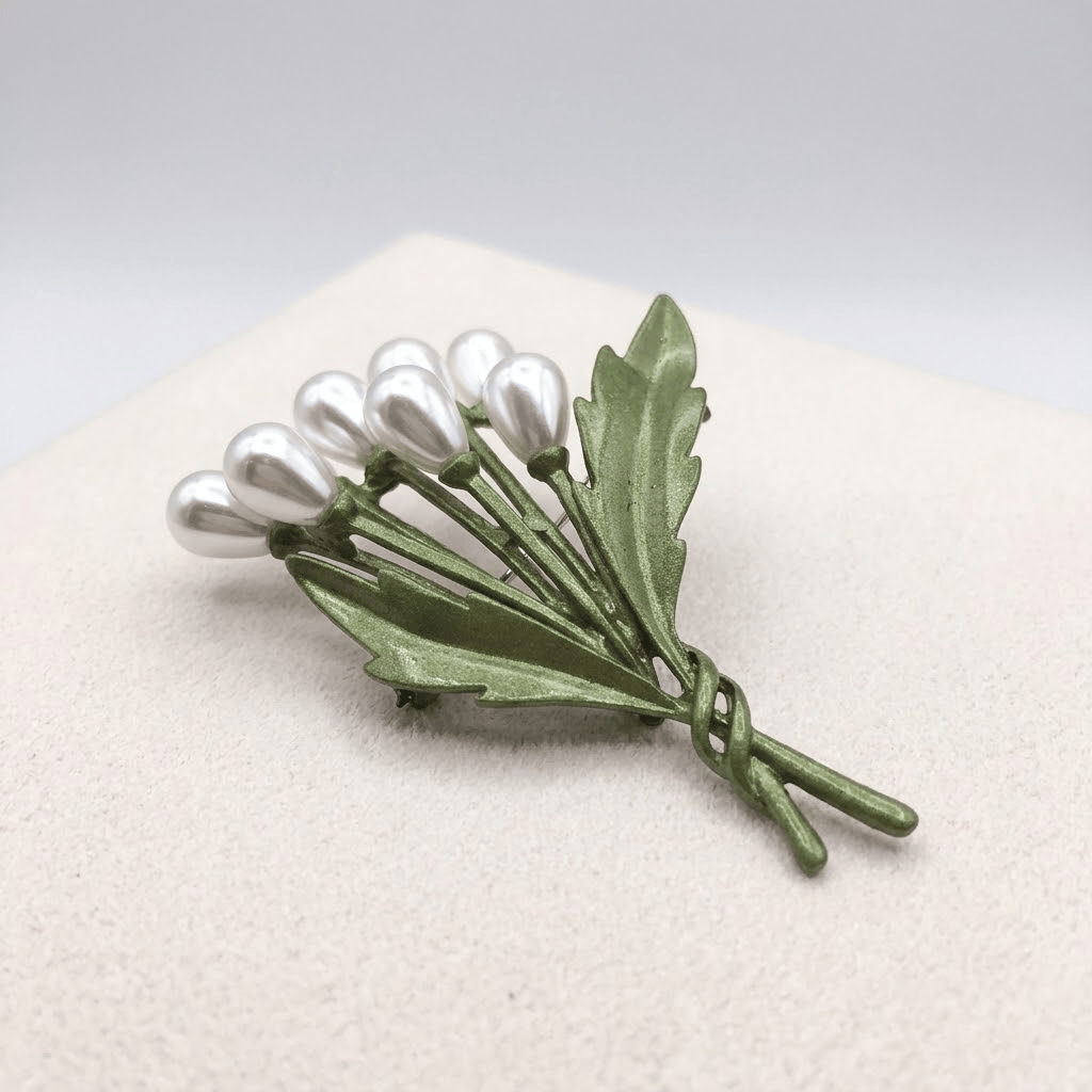 Elegant Pearl Botanical Brooch