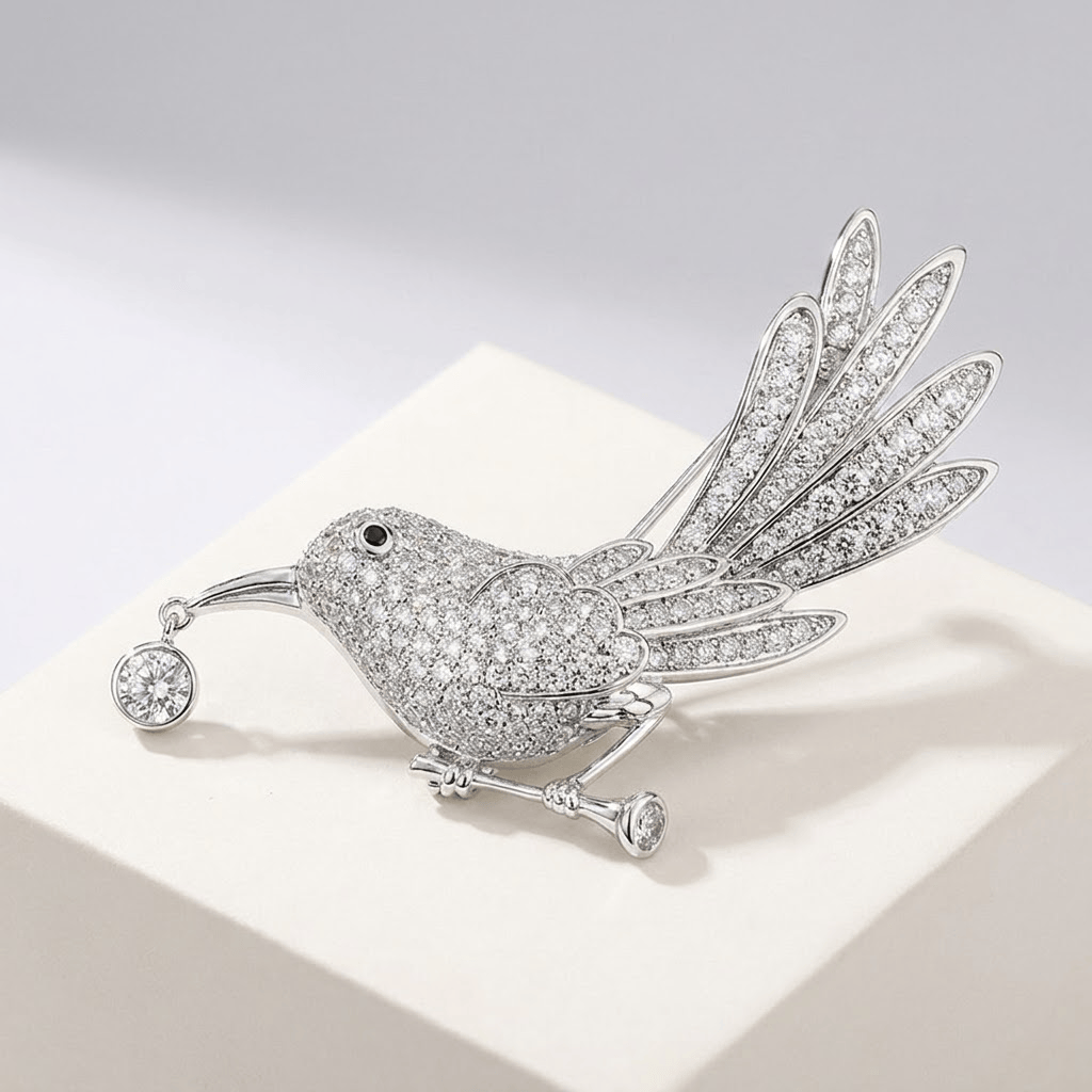 Elegant Gold-Plated Crystal Bird Brooch