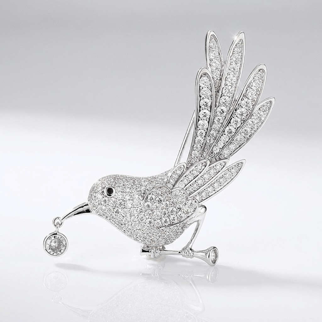 Elegant Gold-Plated Crystal Bird Brooch