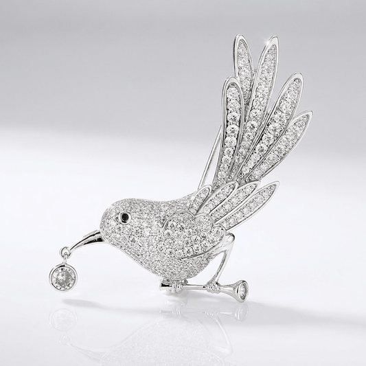 Elegant Gold-Plated Crystal Bird Brooch