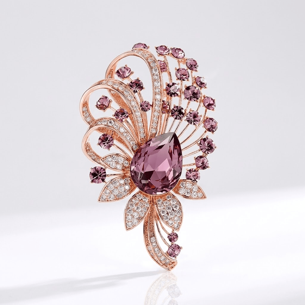 Elegant Floral Crystal Brooch