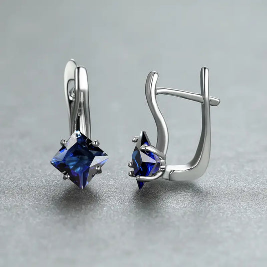 Classic Blue Square Stone Earrings