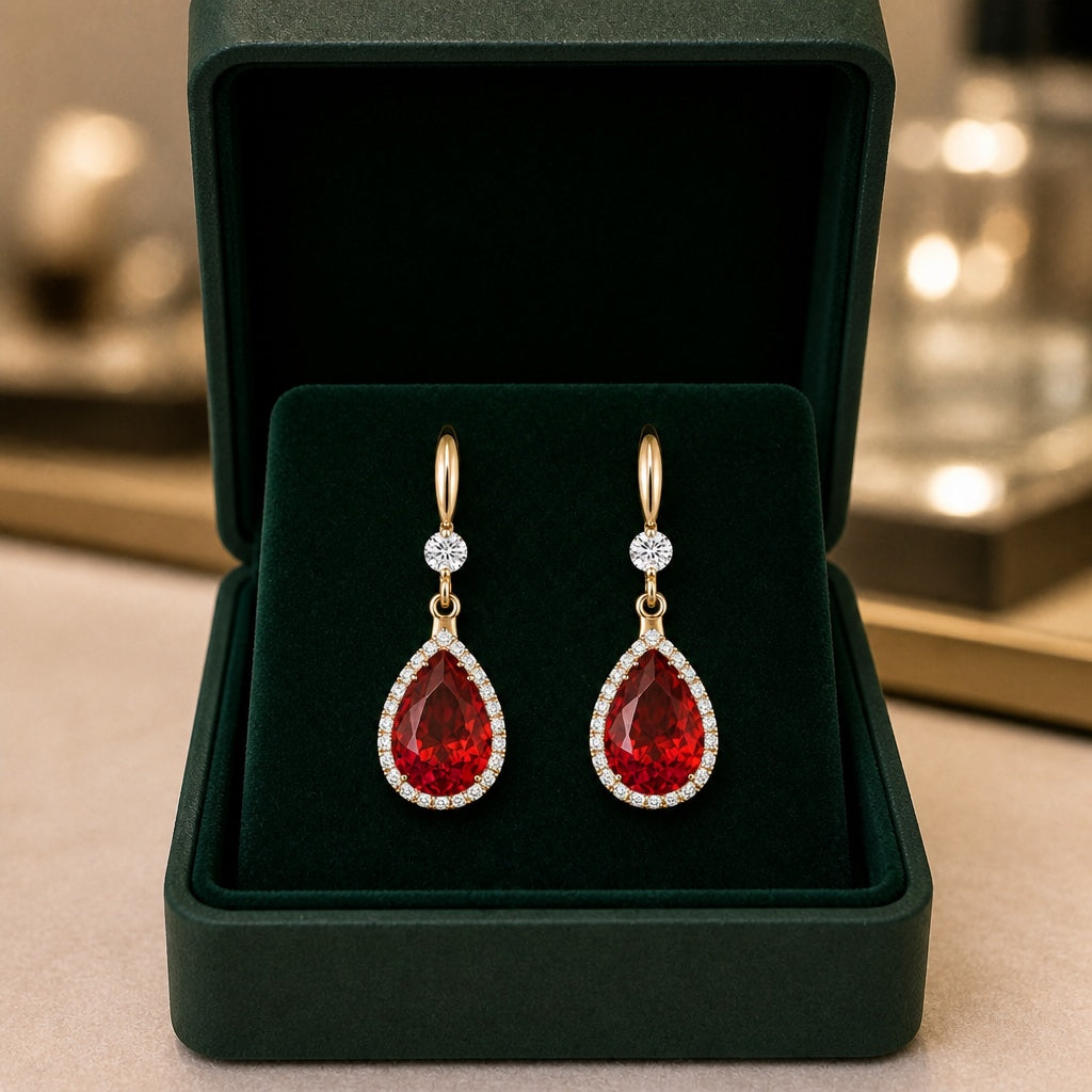 Elegant Ruby Teardrop Rose Gold Earrings