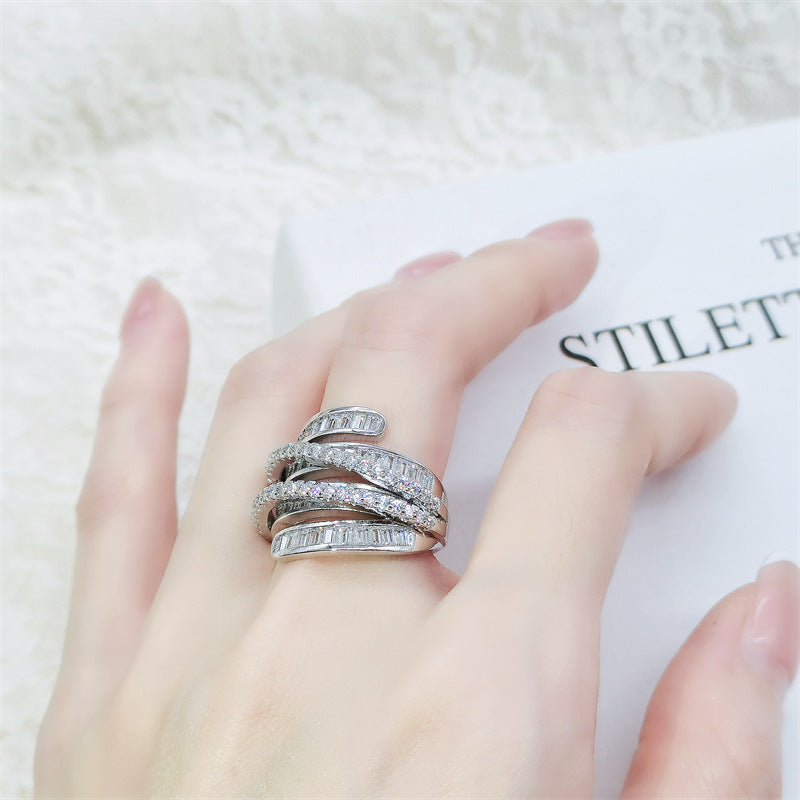 Polished Adjustable Silver Zircon Ring