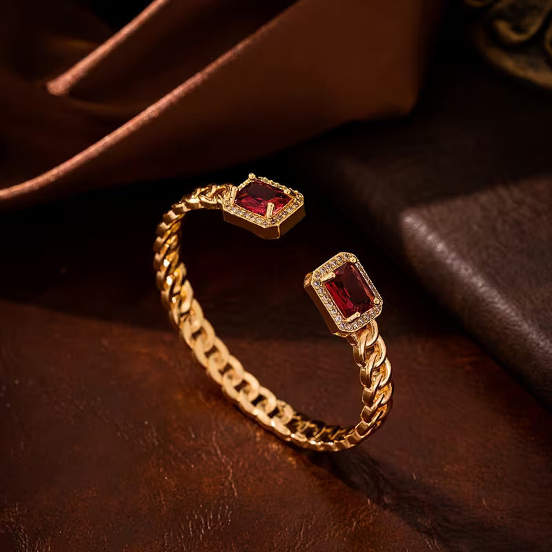 Sophisticated Ruby Gold Cuff Bracelet