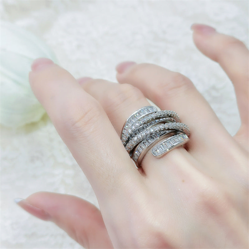 Polished Adjustable Silver Zircon Ring
