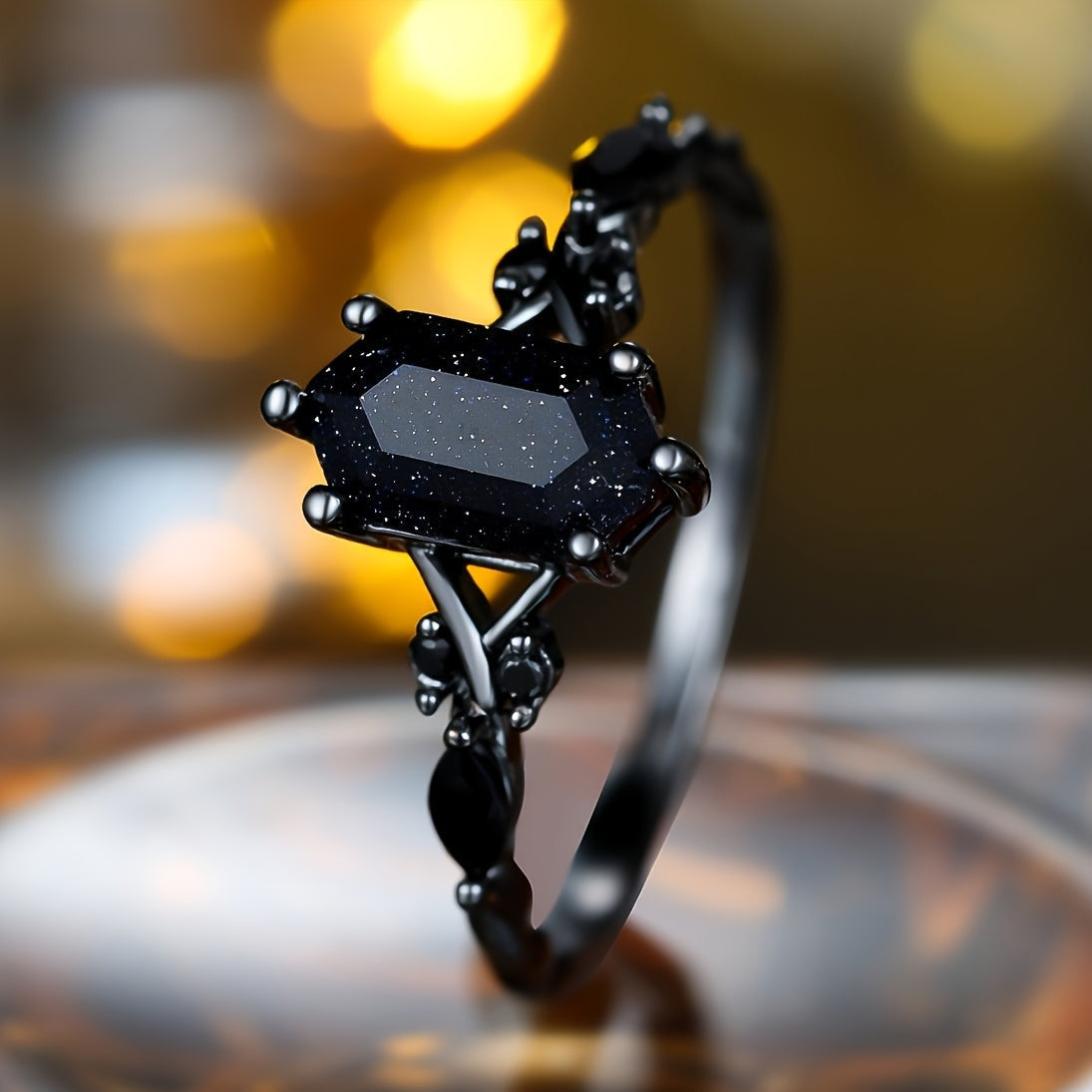 Elegant Gun Black Crystal Ring