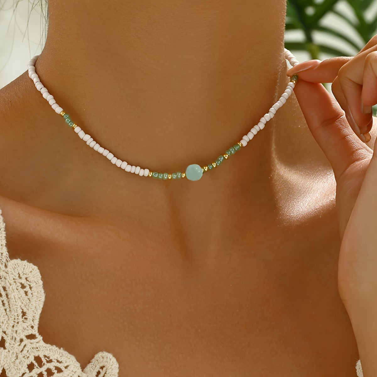 Bohemian Turquoise & Pearl Beaded Necklace