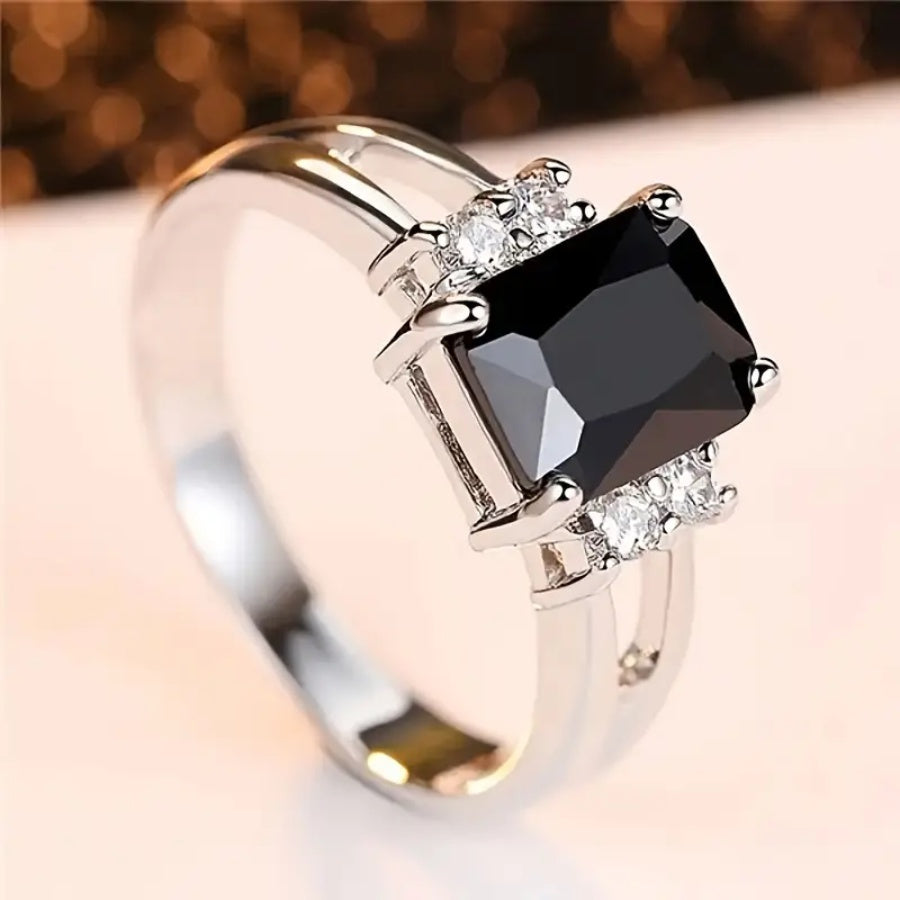 Elegant Black Zirconia Silver Ring