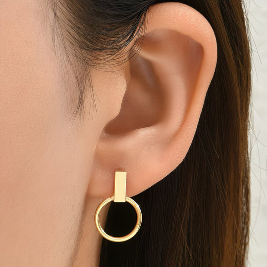 Minimalist Bar Circle Earrings