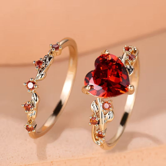 Elegant Heart Accent Gold Ring Set