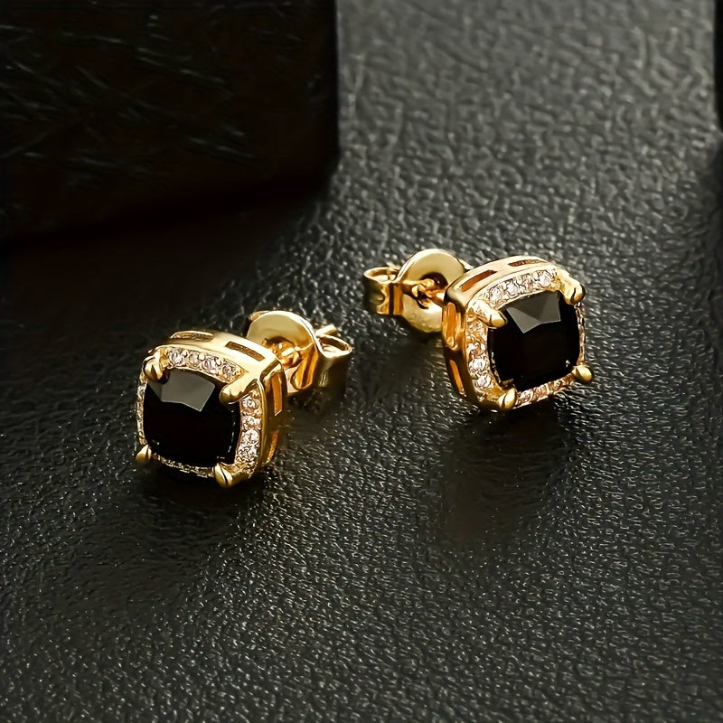 Sophisticated Gold Square Zirconia Earrings