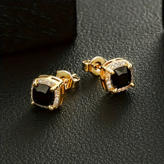 Sophisticated Gold Square Zirconia Earrings