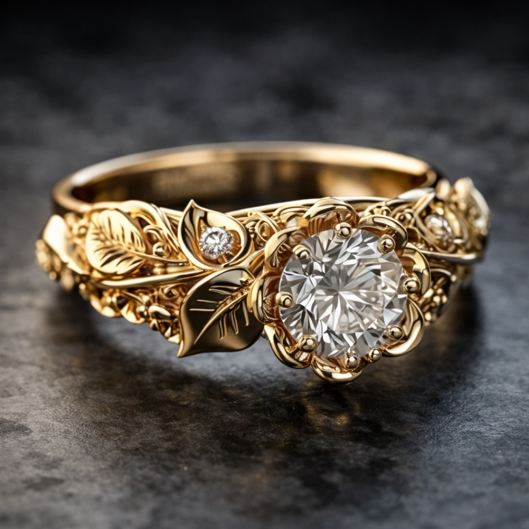 Elegant Gold Leaf Zirconia Ring