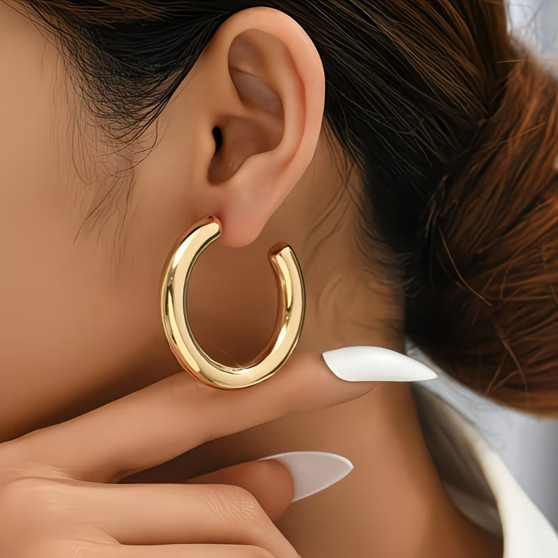 Polished Gold Open Hoop Earrings